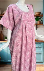 Pink Leafy Spun Nighty. Flowy Spun Fabric | Laces and Frills