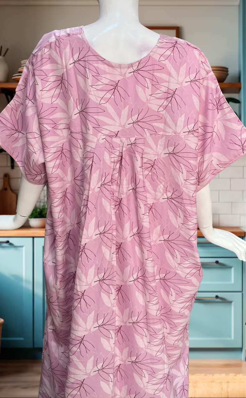 Pink Leafy Spun Nighty. Flowy Spun Fabric | Laces and Frills