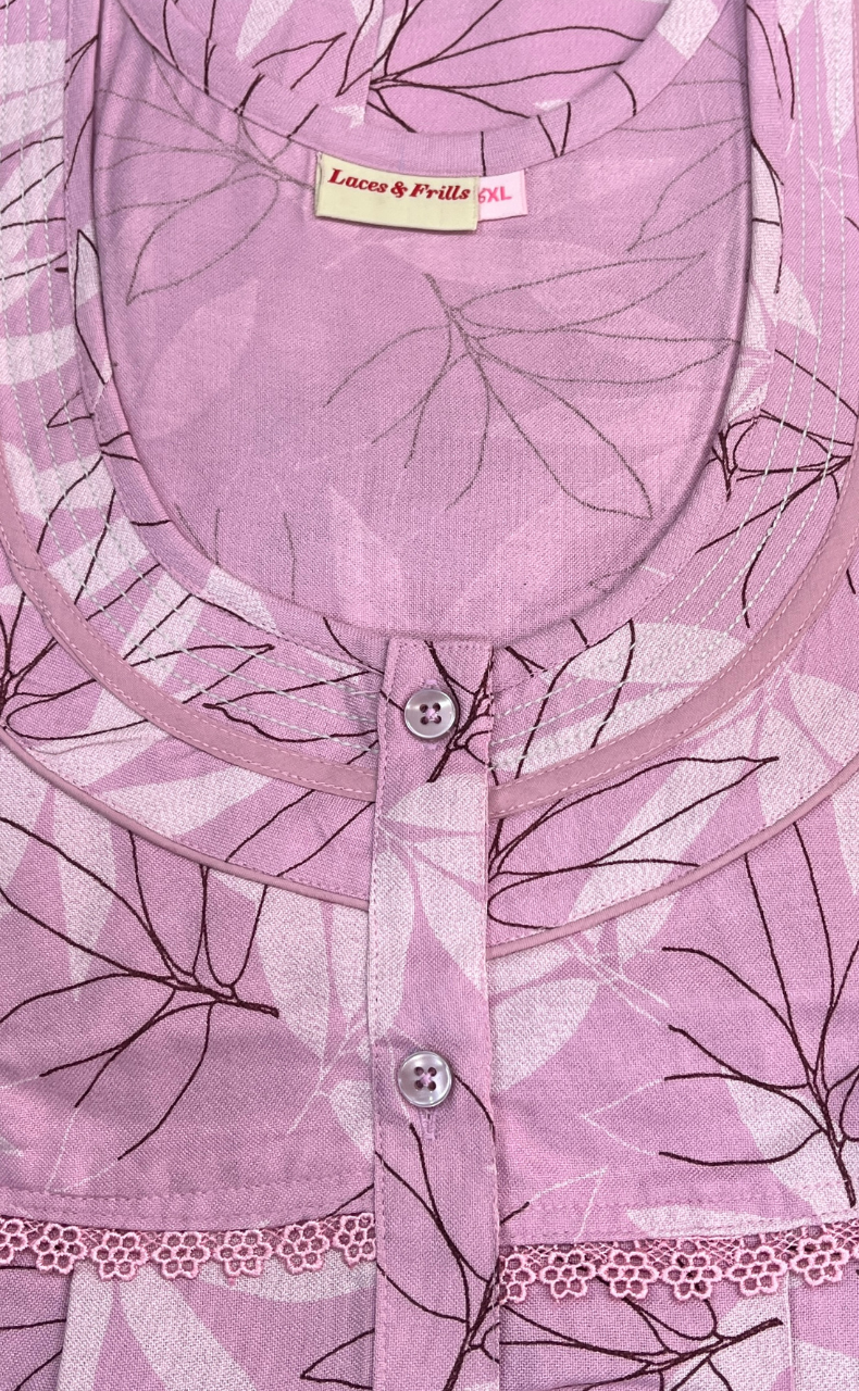 Pink Leafy Spun Nighty. Flowy Spun Fabric | Laces and Frills