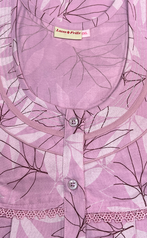 Pink Leafy Spun Nighty. Flowy Spun Fabric | Laces and Frills