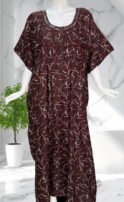 Brown Abstract Spun Nighty. Flowy Spun Fabric | Laces and Frills