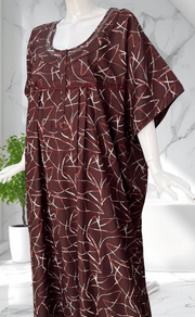 Brown Abstract Spun Nighty. Flowy Spun Fabric | Laces and Frills