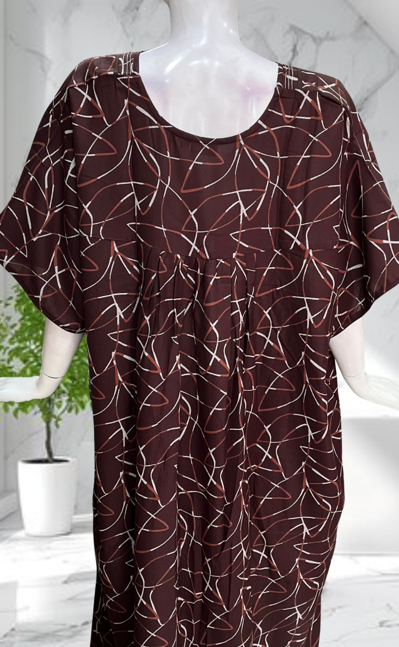 Brown Abstract Spun Nighty. Flowy Spun Fabric | Laces and Frills