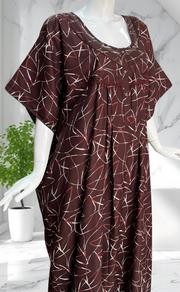 Brown Abstract Spun Nighty. Flowy Spun Fabric | Laces and Frills