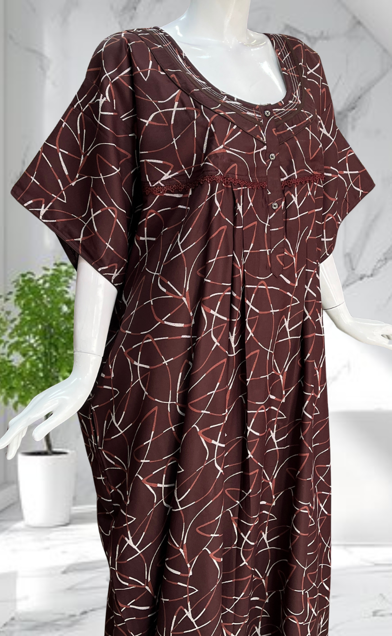Brown Abstract Spun Nighty. Flowy Spun Fabric | Laces and Frills