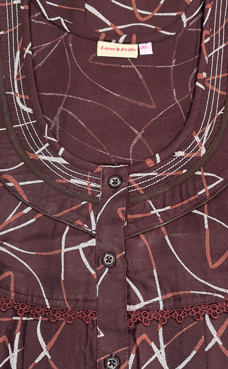 Brown Abstract Spun Nighty. Flowy Spun Fabric | Laces and Frills