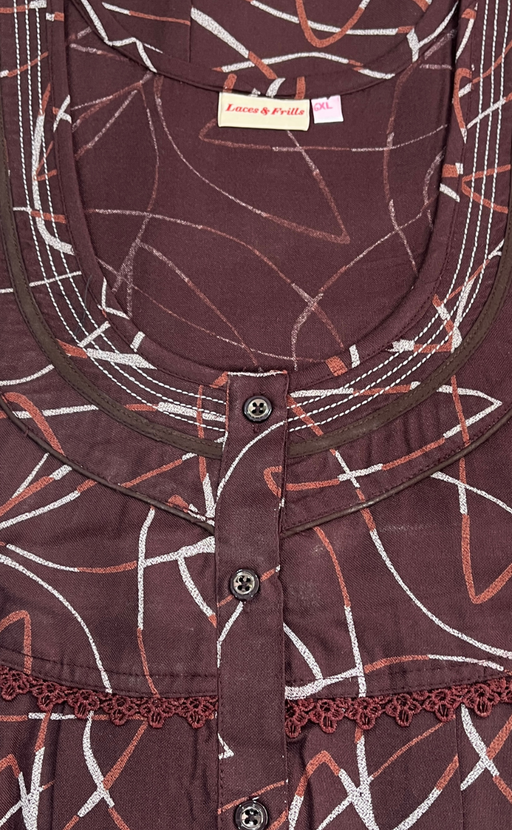 Brown Abstract Spun Nighty. Flowy Spun Fabric | Laces and Frills
