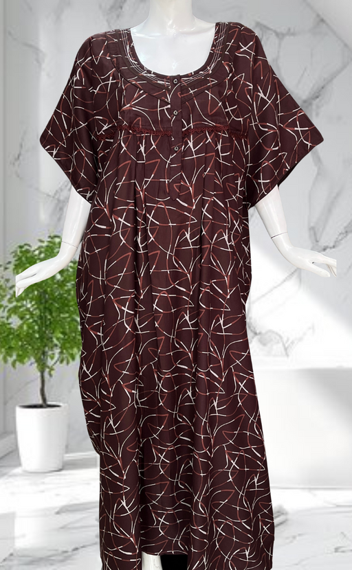 Brown Abstract Spun Nighty. Flowy Spun Fabric | Laces and Frills