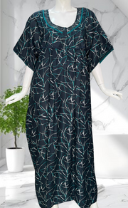 Teal Green Abstract Spun Nighty. Flowy Spun Fabric | Laces and Frills