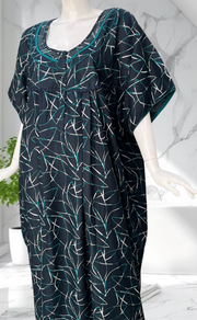 Teal Green Abstract Spun Nighty. Flowy Spun Fabric | Laces and Frills
