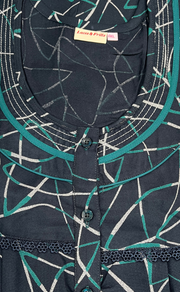 Teal Green Abstract Spun Nighty. Flowy Spun Fabric | Laces and Frills