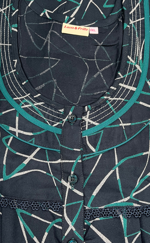 Teal Green Abstract Spun Nighty. Flowy Spun Fabric | Laces and Frills