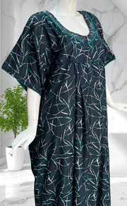Teal Green Abstract Spun Nighty. Flowy Spun Fabric | Laces and Frills