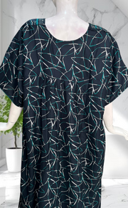 Teal Green Abstract Spun Nighty. Flowy Spun Fabric | Laces and Frills