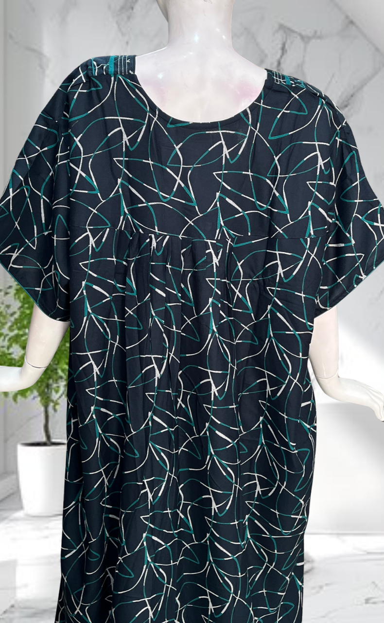 Teal Green Abstract Spun Nighty. Flowy Spun Fabric | Laces and Frills
