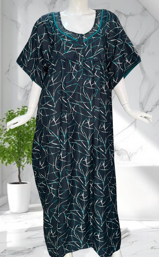 Teal Green Abstract Spun Nighty. Flowy Spun Fabric | Laces and Frills