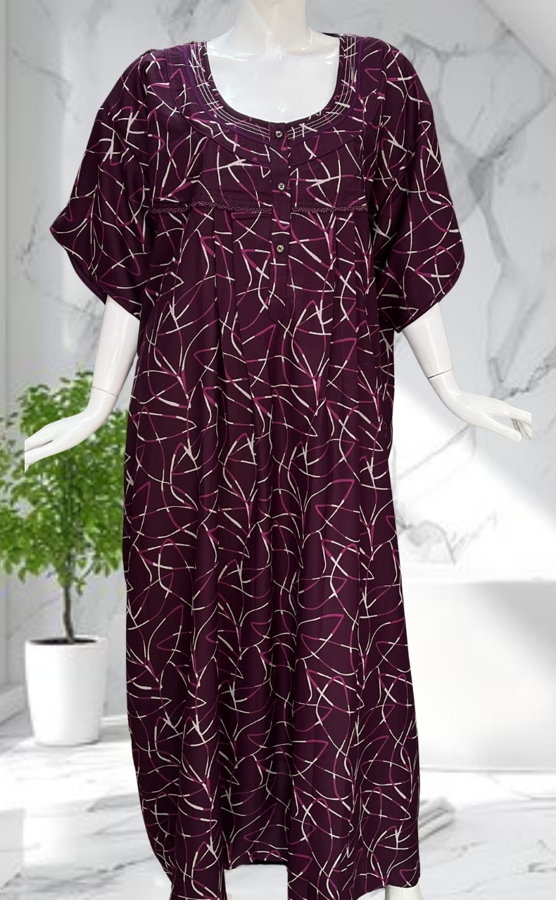 Violet Abstract Spun Nighty. Flowy Spun Fabric | Laces and Frills