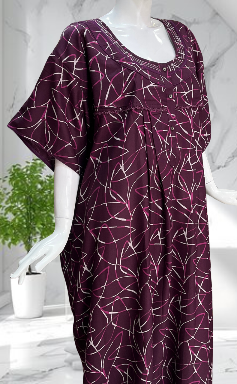 Violet Abstract Spun Nighty. Flowy Spun Fabric | Laces and Frills