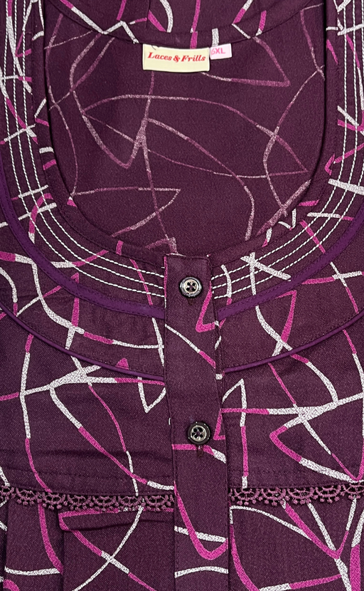 Violet Abstract Spun Nighty. Flowy Spun Fabric | Laces and Frills