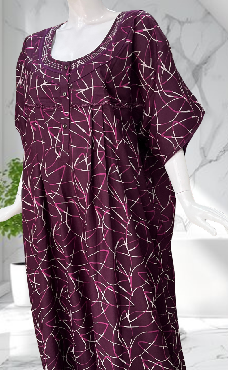 Violet Abstract Spun Nighty. Flowy Spun Fabric | Laces and Frills