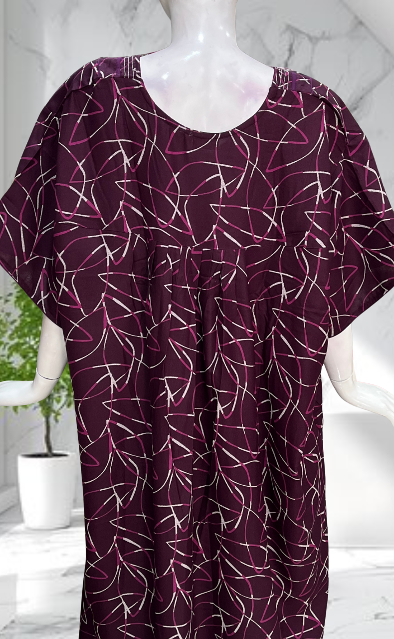 Violet Abstract Spun Nighty. Flowy Spun Fabric | Laces and Frills