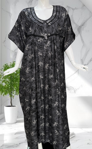 Black Leafy Spun Nighty. Flowy Spun Fabric | Laces and Frills