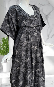 Black Leafy Spun Nighty. Flowy Spun Fabric | Laces and Frills