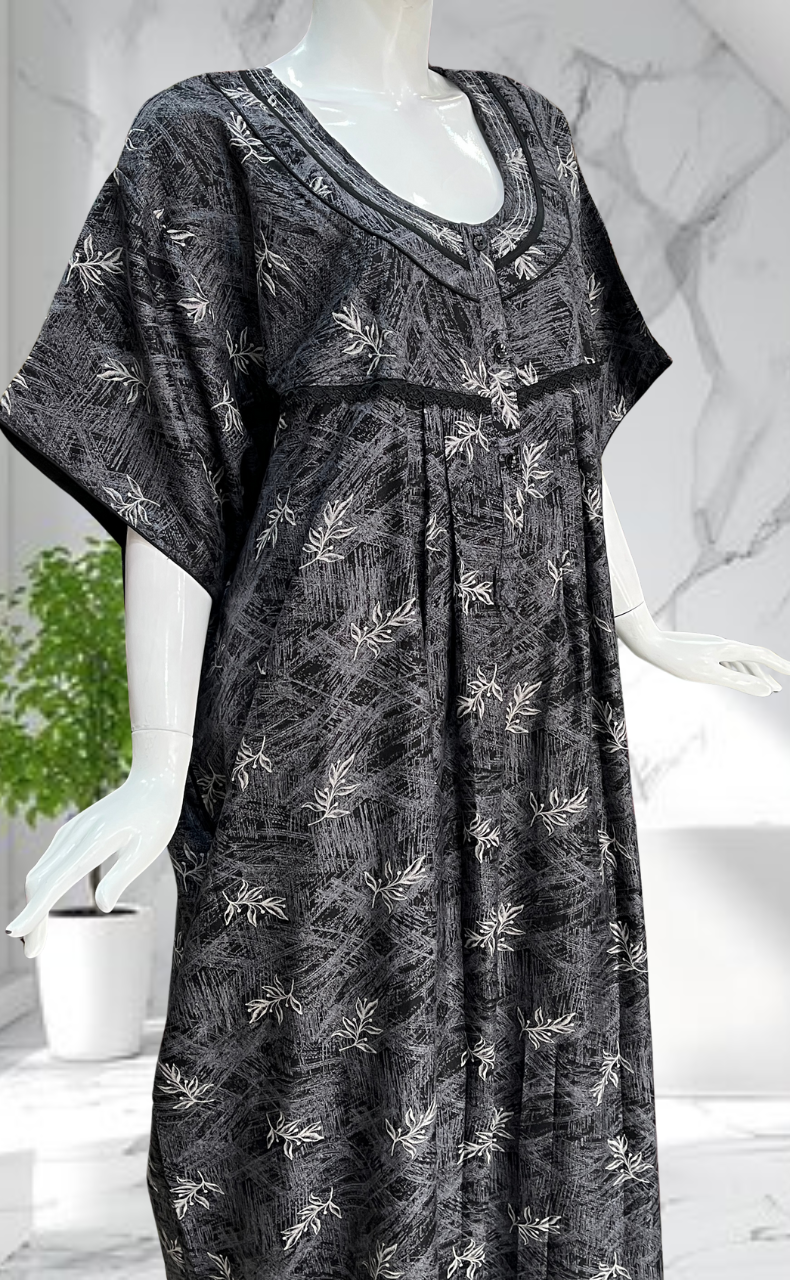 Black Leafy Spun Nighty. Flowy Spun Fabric | Laces and Frills