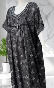 Black Leafy Spun Nighty. Flowy Spun Fabric | Laces and Frills
