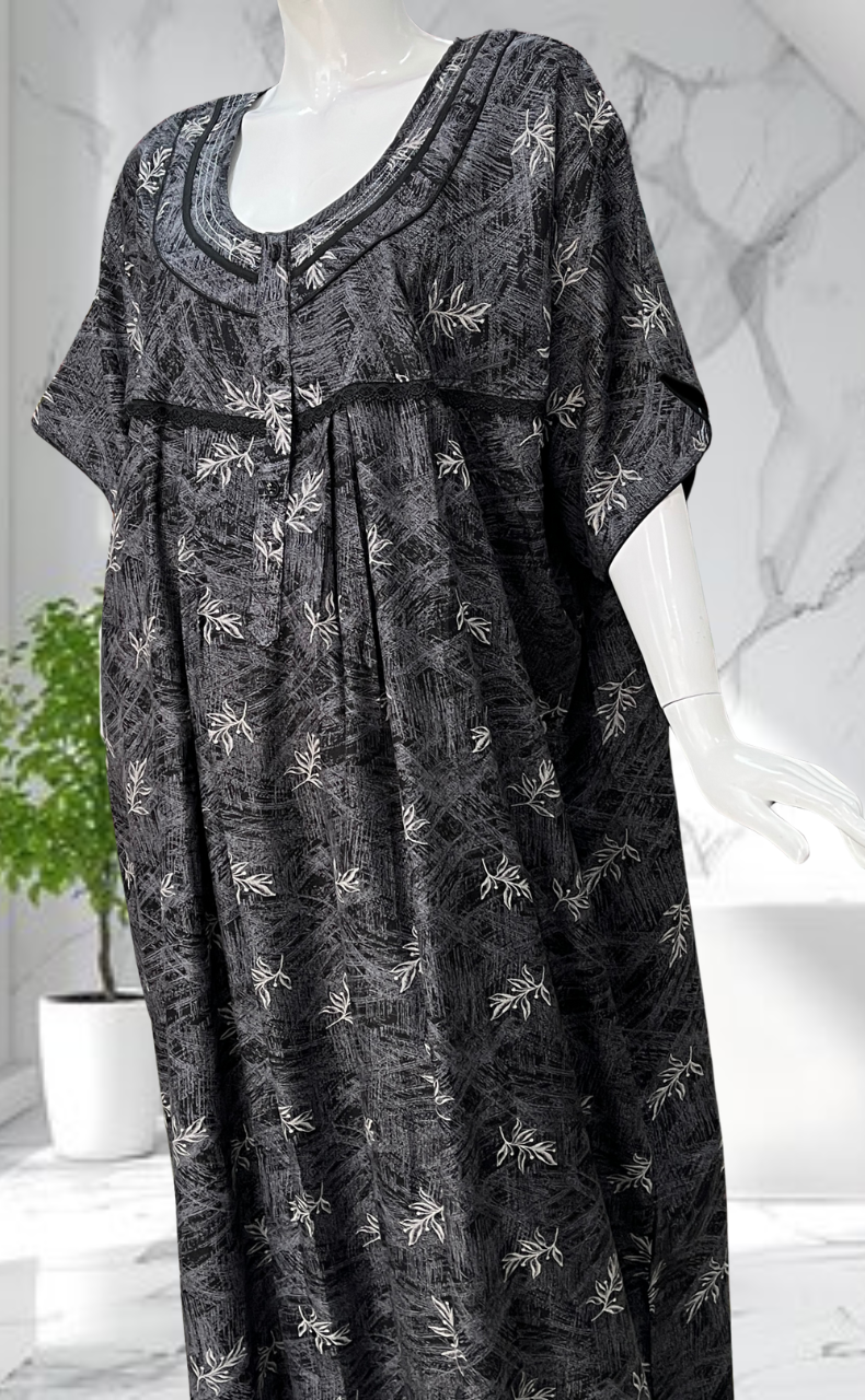 Black Leafy Spun Nighty. Flowy Spun Fabric | Laces and Frills