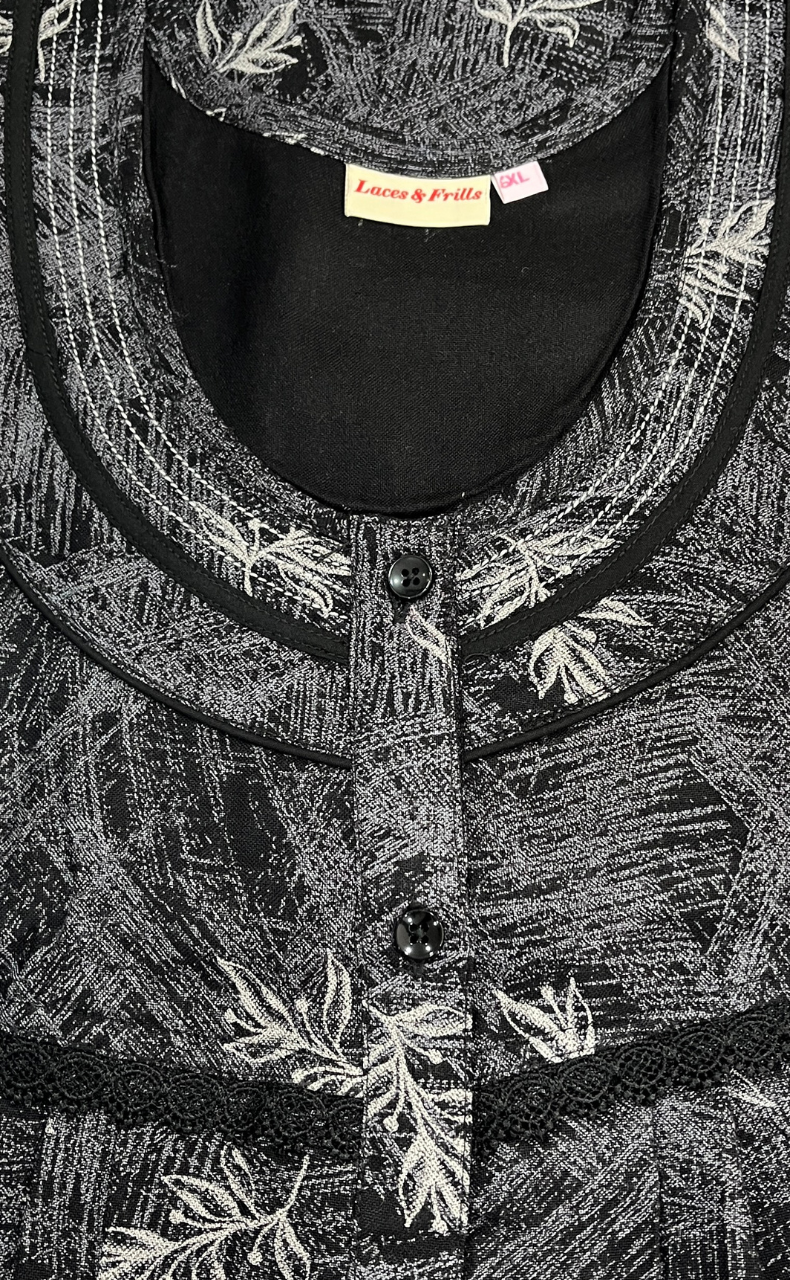 Black Leafy Spun Nighty. Flowy Spun Fabric | Laces and Frills