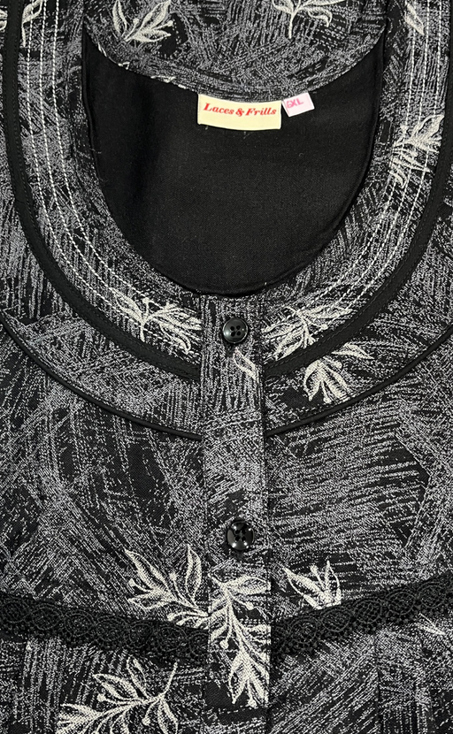 Black Leafy Spun Nighty. Flowy Spun Fabric | Laces and Frills