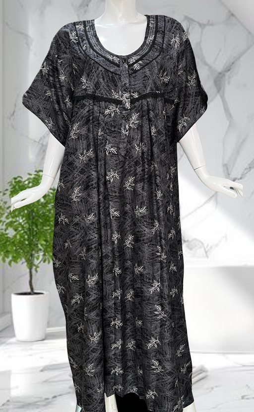 Black Leafy Spun Nighty. Flowy Spun Fabric | Laces and Frills