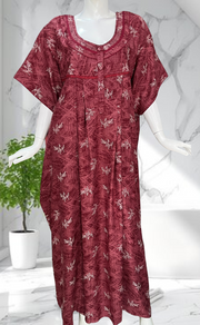 Maroon Leafy Spun Nighty. Flowy Spun Fabric | Laces and Frills