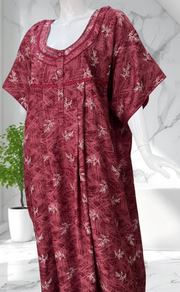 Maroon Leafy Spun Nighty. Flowy Spun Fabric | Laces and Frills
