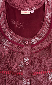 Maroon Leafy Spun Nighty. Flowy Spun Fabric | Laces and Frills