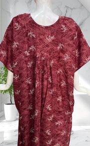 Maroon Leafy Spun Nighty. Flowy Spun Fabric | Laces and Frills