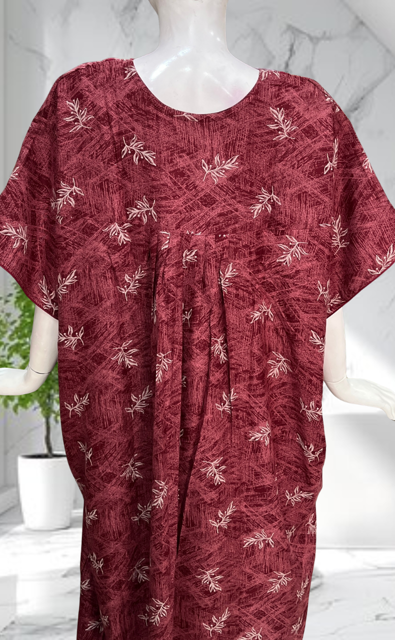 Maroon Leafy Spun Nighty. Flowy Spun Fabric | Laces and Frills
