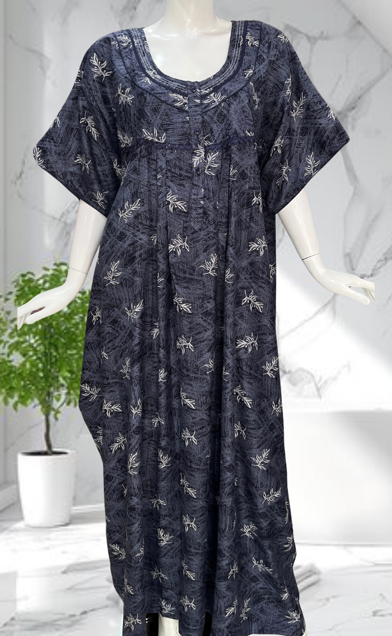 Maroon Leafy Spun Nighty. Flowy Spun Fabric | Laces and Frills