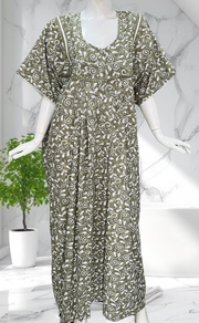 Pista Green Garden Soft Cotton Nighty. Soft Breathable Fabric | Laces and Frills