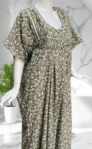 Pista Green Garden Soft Cotton Nighty. Soft Breathable Fabric | Laces and Frills