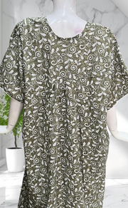 Pista Green Garden Soft Cotton Nighty. Soft Breathable Fabric | Laces and Frills