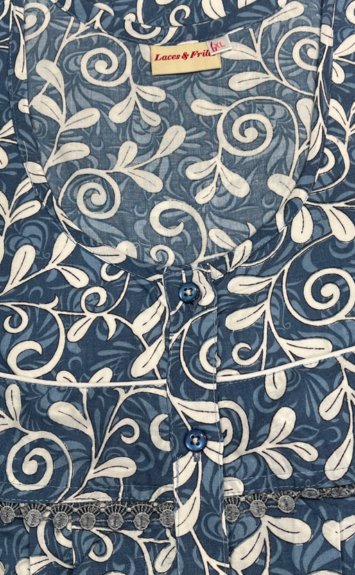 Blue Garden Soft Cotton Nighty. Soft Breathable Fabric | Laces and Frills