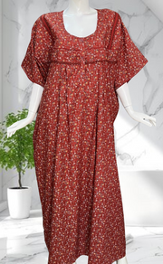 Rust Maroon Garden Soft Cotton Nighty. Soft Breathable Fabric | Laces and Frills