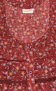 Rust Maroon Garden Soft Cotton Nighty. Soft Breathable Fabric | Laces and Frills