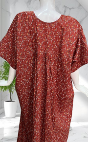 Rust Maroon Garden Soft Cotton Nighty. Soft Breathable Fabric | Laces and Frills