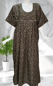 Grey/Brown Garden Soft Cotton Nighty. Soft Breathable Fabric | Laces and Frills
