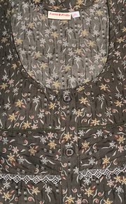 Grey/Brown Garden Soft Cotton Nighty. Soft Breathable Fabric | Laces and Frills