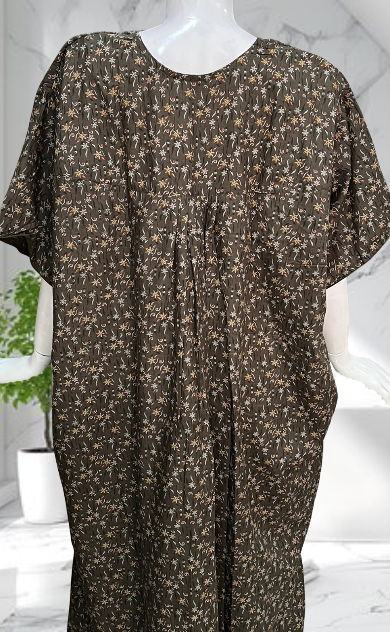 Grey/Brown Garden Soft Cotton Nighty. Soft Breathable Fabric | Laces and Frills