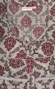 Grey/Maroon Garden Soft Cotton Nighty. Soft Breathable Fabric | Laces and Frills